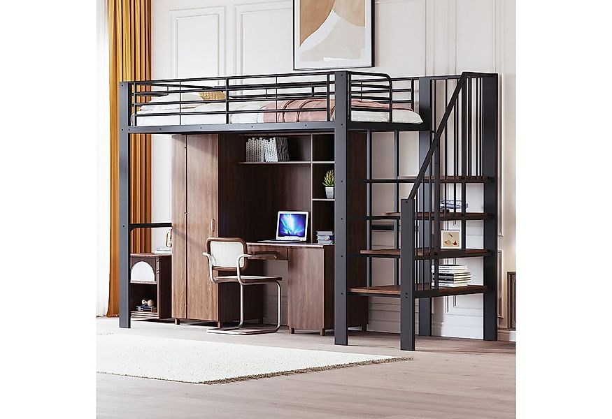 Merax Hochbett (1-St., Jugendbett Einzelbett) Metallbett Eisenbett Kinderbe günstig online kaufen