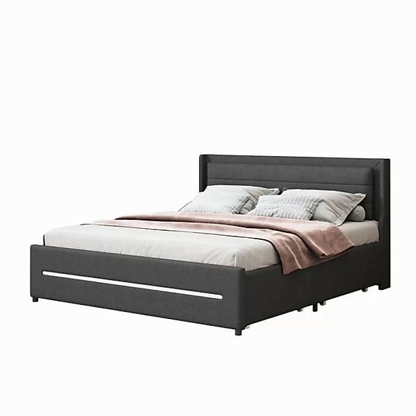 Ulife Polsterbett 180x200 cm mit LED-Beleuchtung (Farbwechsel), 4 Ablagefäc günstig online kaufen