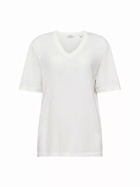 esprit sports T-Shirt T-Shirt mit V-Ausschnitt und Lochmuster (1-tlg) günstig online kaufen