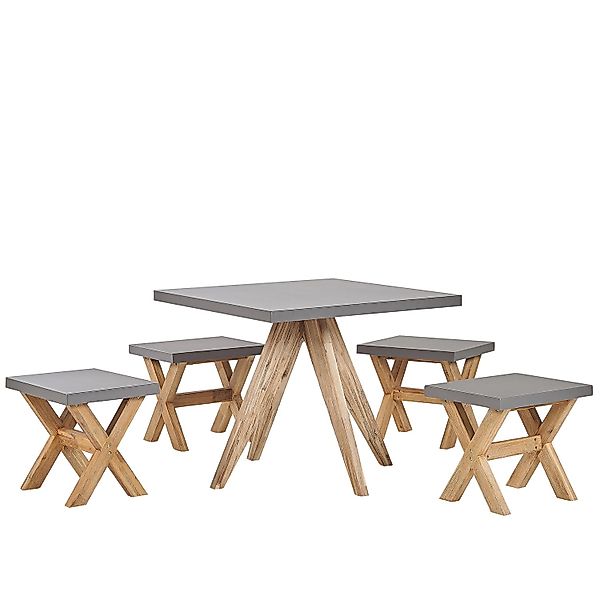 Beliani Gartentisch Set OLBIA Grau Heller Holzfarbton 90x90x76 günstig online kaufen