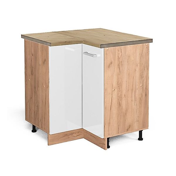 Vicco Eckunterschrank R-Line Weiß Hochglanz/Goldkraft Eiche 76 cm AP Eiche günstig online kaufen