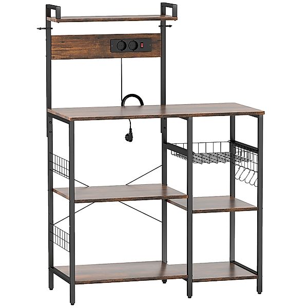 HOMCOM Küchenregal, Standregal mit 2 Steckdosen, 5 S-Haken, 5 Ablagen, Bäck günstig online kaufen