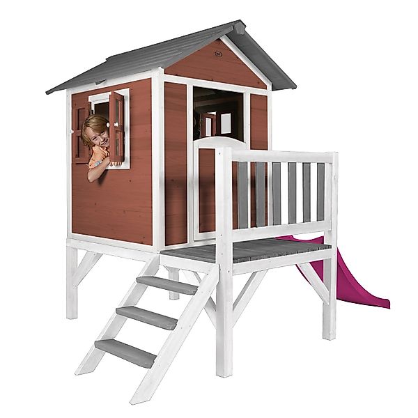 Axi Spielhaus Lodge XL Skandinavisches Rot Rutsche Lila günstig online kaufen