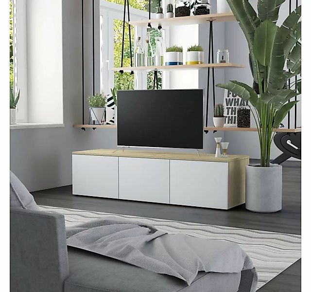 furnicato TV-Schrank Weiß und Sonoma-Eiche 120x34x30 cm Holzwerkstoff günstig online kaufen