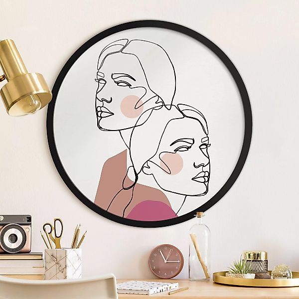 Rundes Bild mit Rahmen Line Art Frauen Portrait Wangen Rosa günstig online kaufen