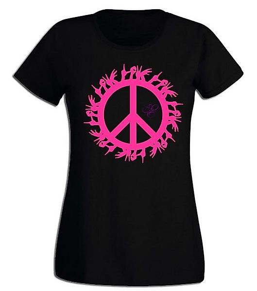 G-graphics T-Shirt Damen T-Shirt - Love Hands & Peace Sign Pink-Purple-Coll günstig online kaufen