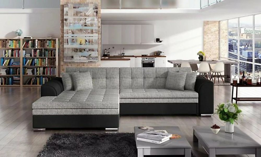 JVmoebel Ecksofa Ecksofa Schlafsofa Bettfunktion Couch Grau Textil Polster günstig online kaufen