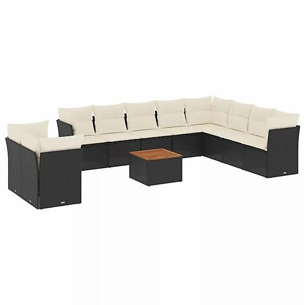 vidaXL 11-tlg Garten-Sofagarnitur mit Kissen Schwarz Poly Rattan Modell 47 günstig online kaufen