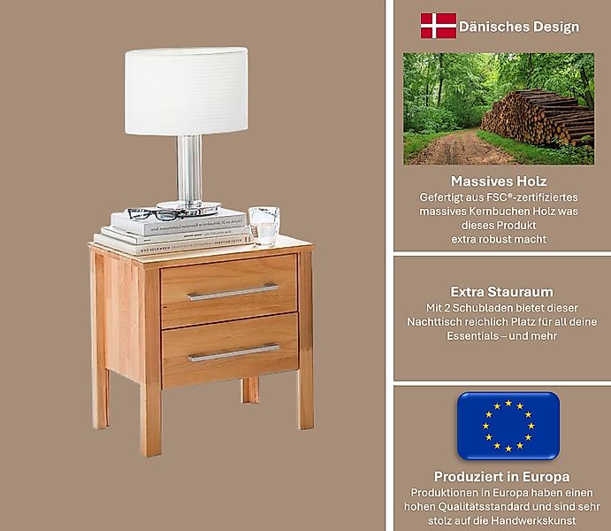 Home affaire Nachtkonsole "Modesty", aus massivem Kernbuchen Holz, mit 2 Sc günstig online kaufen