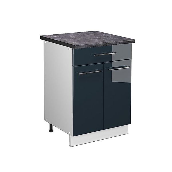 Vicco Küchenunterschrank Fame-Line Dunkelblau Hochglanz/Weiß 60 cm mit Schu günstig online kaufen