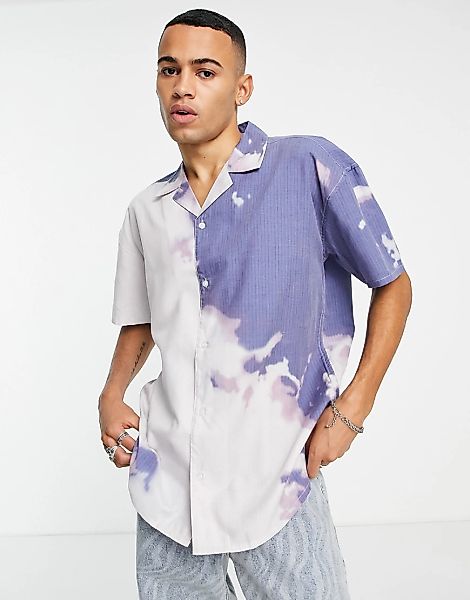 Mennace – Kurzärmliges Hemd mit Bleicheffekt und Reverskragen-Bunt günstig online kaufen