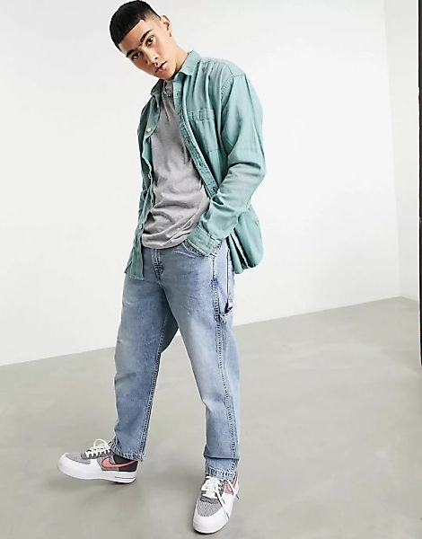 ASOS DESIGN – Jeans-Hemdjacke aus Bio-Baumwolle in Meeresgrün günstig online kaufen