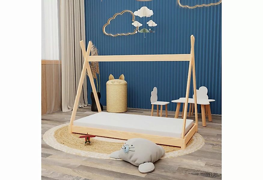 HAGO Kinderbett Montessori Kinderbett 160x80cm natur Tipi Spielbett Zeltfor günstig online kaufen