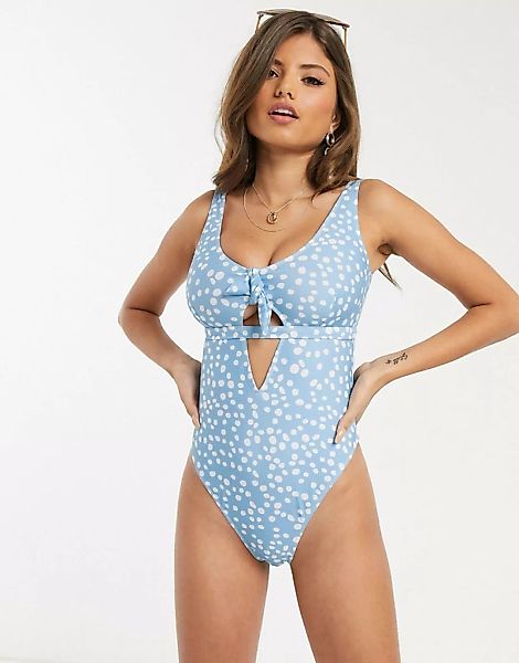 Peek & Beau – Fuller Bust – Blauer Badeanzug mit Zierausschnitten und Punkt günstig online kaufen