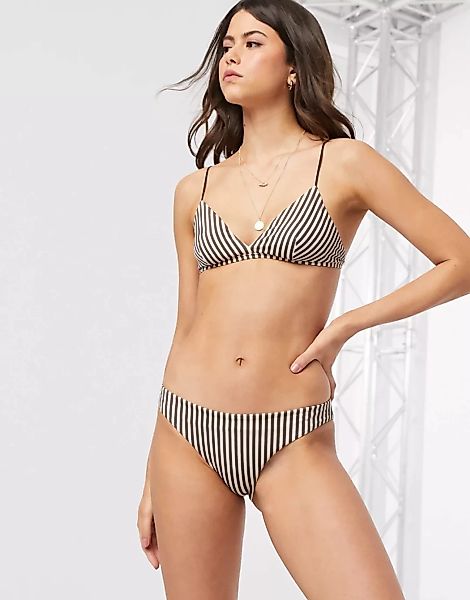 Weekday – Bikinihose mit niedriger Taille in Braun und Beige gestreift günstig online kaufen