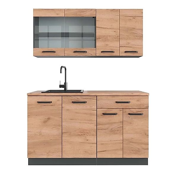 Vicco R-Line SingleKüche Goldkraft Eiche/Anthrazit 140 cm AP Eiche Opt 2 oh günstig online kaufen
