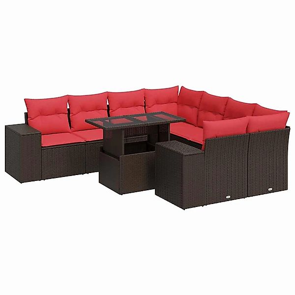 vidaXL 9-Tlg Garten-Sofagarnitur mit Kissen Braun Poly Rattan Akazie 332677 günstig online kaufen