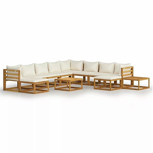 12-tlg. Garten-lounge-set Mit Auflagen Creme Massivholz Akazie günstig online kaufen