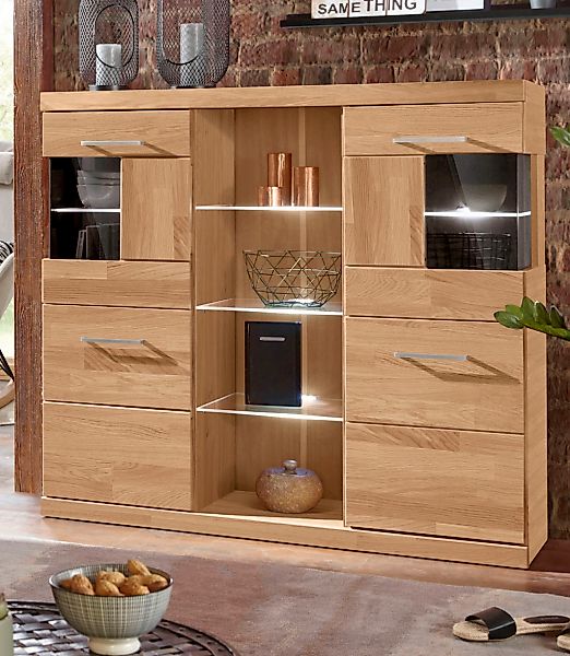 Home affaire Highboard "Ribe,120cm breit,112cm hoch, Fronten Massivholz,12 günstig online kaufen