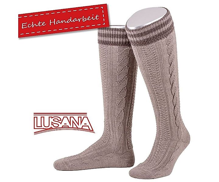 Lusana Trachtensocken Kniestrumpf mit handgez. Zopf - braun günstig online kaufen