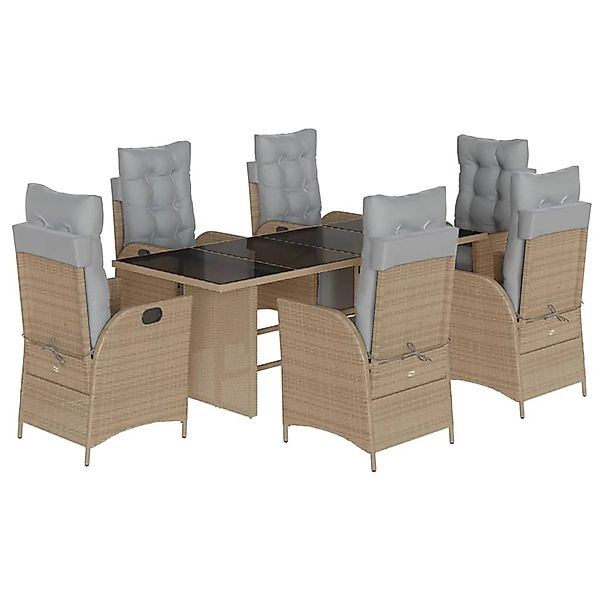 vidaXL 7-Tlg Garten-Essgruppe mit Kissen Beigemischung Poly Rattan 3213360 günstig online kaufen