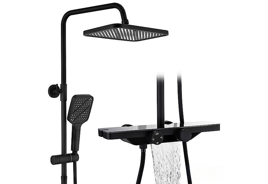 HOMELODY Duschsystem mit Thermostat und Glasablage in Schwarz,Brausegarnitu günstig online kaufen