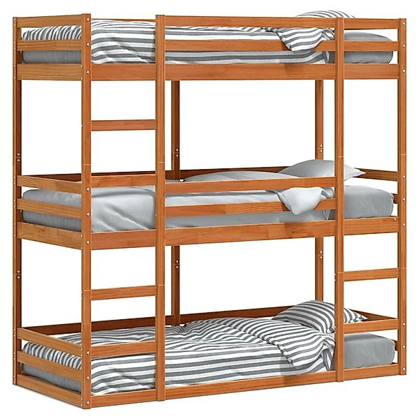 vidaXL Dreifach-Etagenbett Wachsbraun 75x190 cm Massivholz Kiefer2102526 günstig online kaufen