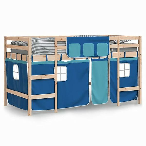 vidaXL Kinderbett Kinderhochbett mit Vorhängen Blau 80x200 cm Massivholz Ki günstig online kaufen