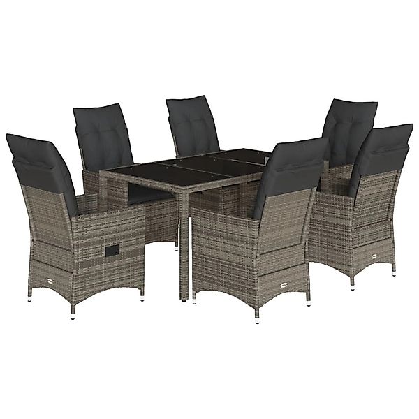 vidaXL 7-Tlg Garten-Essgruppe mit Kissen Grau Poly Rattan 3276739 günstig online kaufen