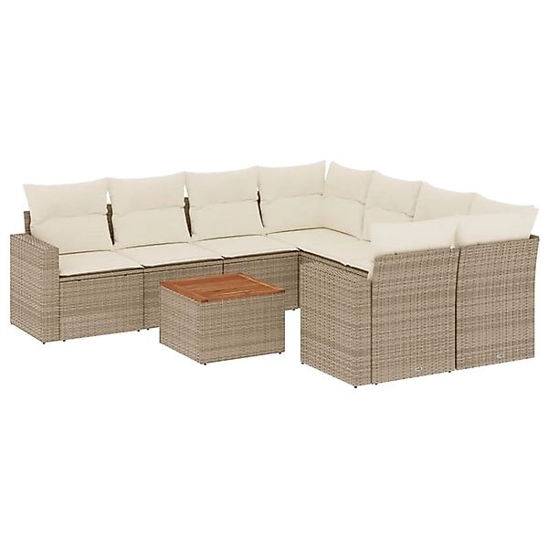 vidaXL 9-Tlg Garten-Sofagarnitur mit Kissen Beige Poly Rattan 3256380 günstig online kaufen