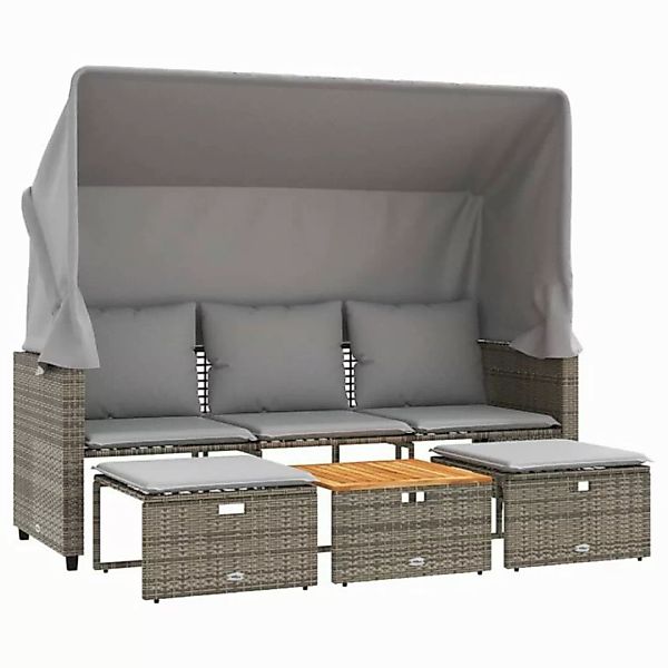 vidaXL Sofa, Outdoor-Sofa 3-Sitzer mit Dach und Hockern Grau Poly Rattan günstig online kaufen