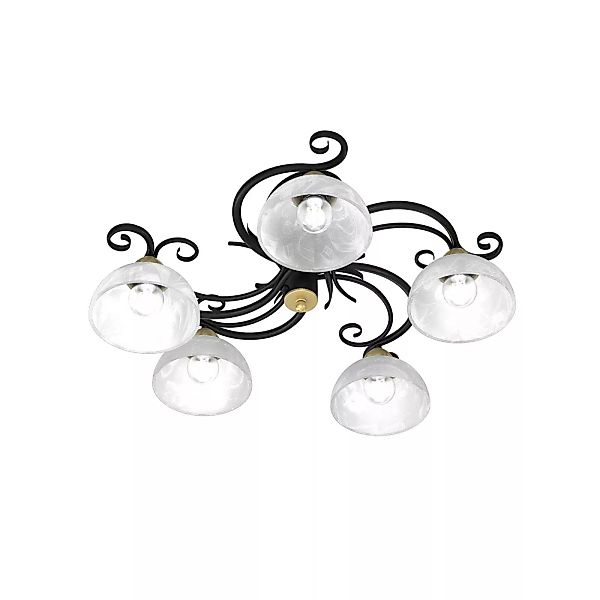 Deckenlampe Flora, 5 Glasschirme, schwarz/messing günstig online kaufen