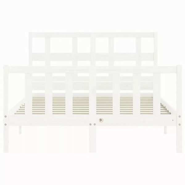 vidaXL Bettgestell Massivholzbett mit Kopfteil Weiß 140x200 cm Bett Bettges günstig online kaufen