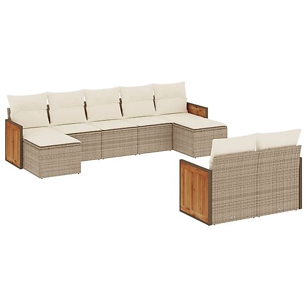 vidaXL 9-Tlg Garten-Sofagarnitur mit Kissen Beige Poly Rattan 3260483 günstig online kaufen