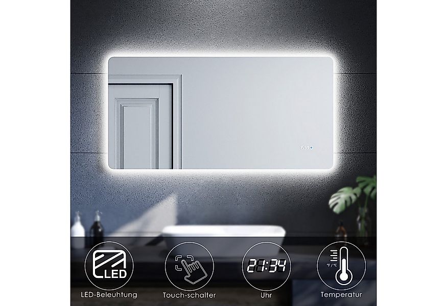 SONNI Badspiegel Badspiegel mit LED Uhr Temperaturanzeige 120x60 cm Badezim günstig online kaufen