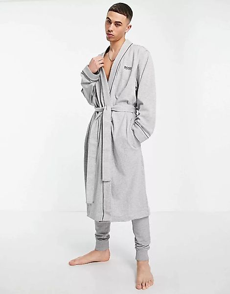 BOSS – Bodywear – Kimono-Morgenmantel mit Logo in Grau günstig online kaufen