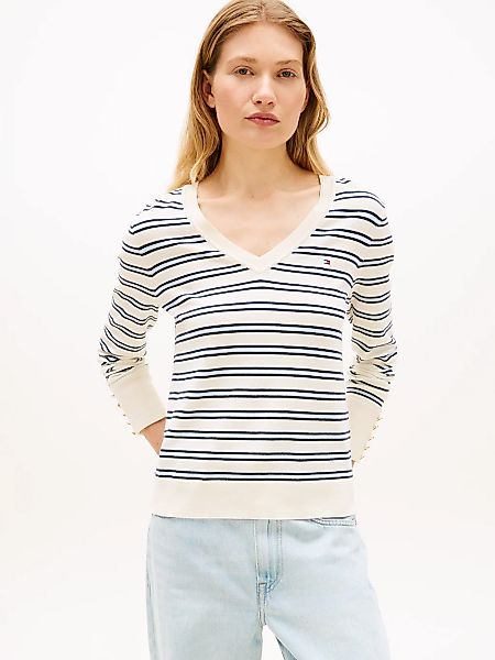 Tommy Hilfiger Strickpullover "STITCH V-NECK" mit Knopfdetail am Ärmel, Reg günstig online kaufen
