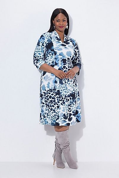 Ulla Popken Midikleid Punto-Kleid Leomuster Kelchkragen 3/4-Arm günstig online kaufen