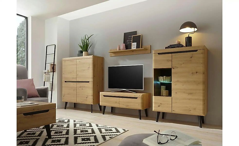 Wohnwand   ¦ holzfarben ¦ Maße (cm): B: 344 H: 170 T: 40.0 Kommoden & Sideb günstig online kaufen