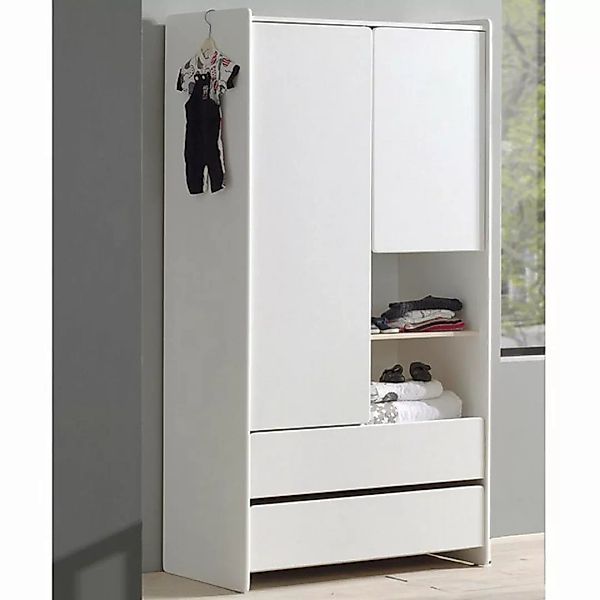 Jugendzimmer Kleiderschrank 2-trg. mit 2 Schubkästen SLIGO-12, Lack weiß B günstig online kaufen