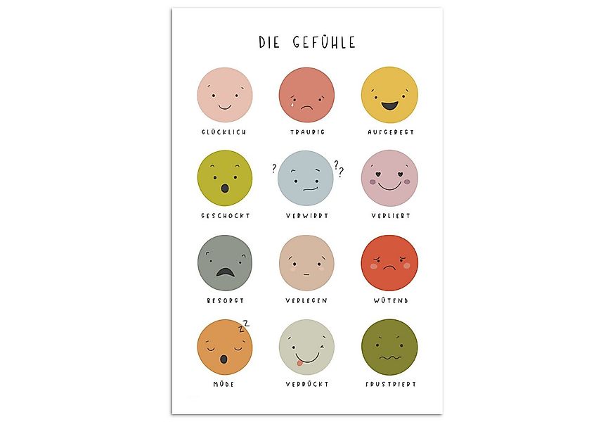 MuchoWow Poster Pädagogisch - Gefühle lernen - Weiß - Emotionen, (1 St), Po günstig online kaufen