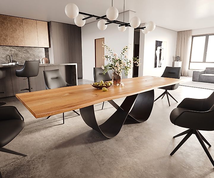 Esstisch Edge 300x100x4 Eiche Natur Cono Metallic Silber Live-Edge günstig online kaufen