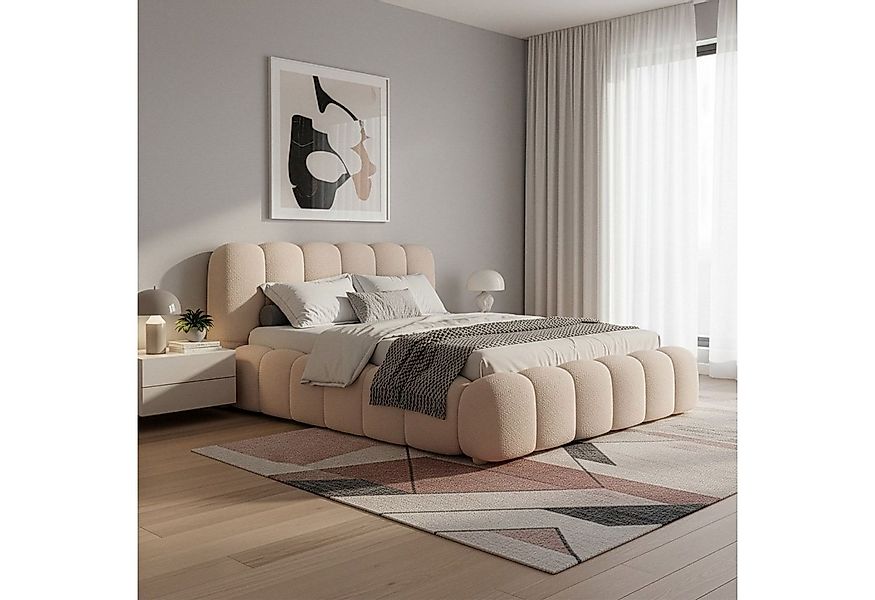 Juskys Polsterbett, Gepolstertes Kopfteil, Bubble Design, Bouclé Stoff günstig online kaufen