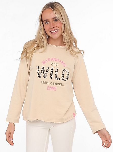 Zwillingsherz Sweater "Wild and Free" mit Used-Look Kanten, Leo Details und günstig online kaufen