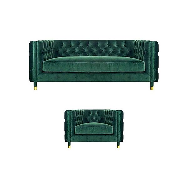 JVmoebel Chesterfield-Sofa Modern Grün Design Sofa Couch Dreisitze Stoff Se günstig online kaufen