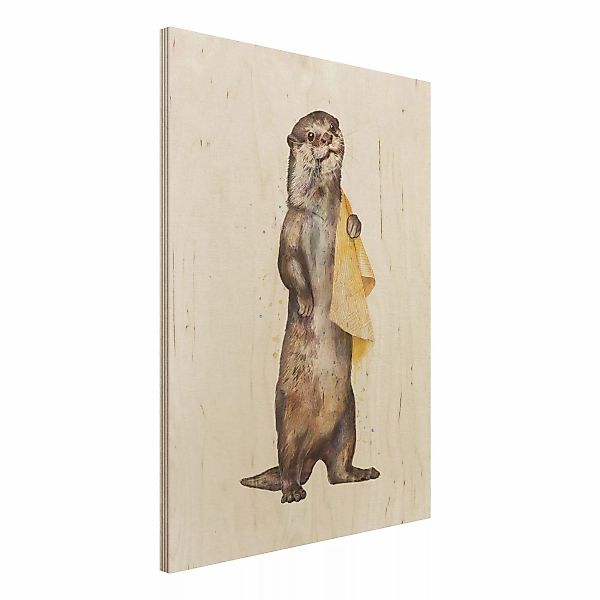 Holzbild - Hochformat 3:4 Illustration Otter mit Handtuch Malerei Weiß günstig online kaufen