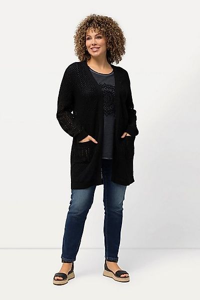 Ulla Popken Strickjacke Long-Strickjacke Netz-Optik offene günstig online kaufen