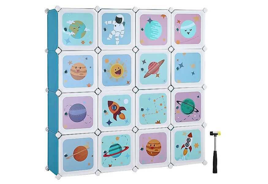 SONGMICS Kleiderschrank Kinderregal Schuhregal aus Kunststoff, mit 16 Würfe günstig online kaufen