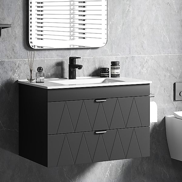 HOMCOM Waschbeckenunterschrank mit Keramikwaschbecken, 2 Soft-Close-Schubla günstig online kaufen