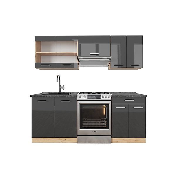 Vicco R-Line Küchenzeile Anthrazit Hochglanz/Goldkraft Eiche 200 cm AP Anth günstig online kaufen